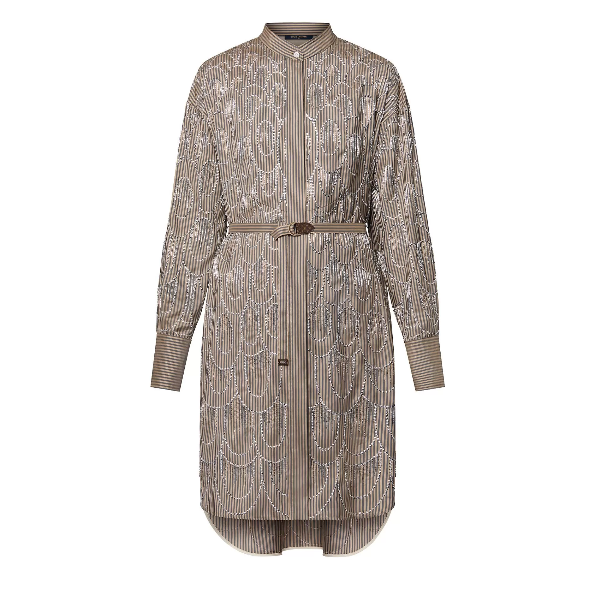 Outlet Louis Vuitton Bejeweled Pinstripe Shirt Dress