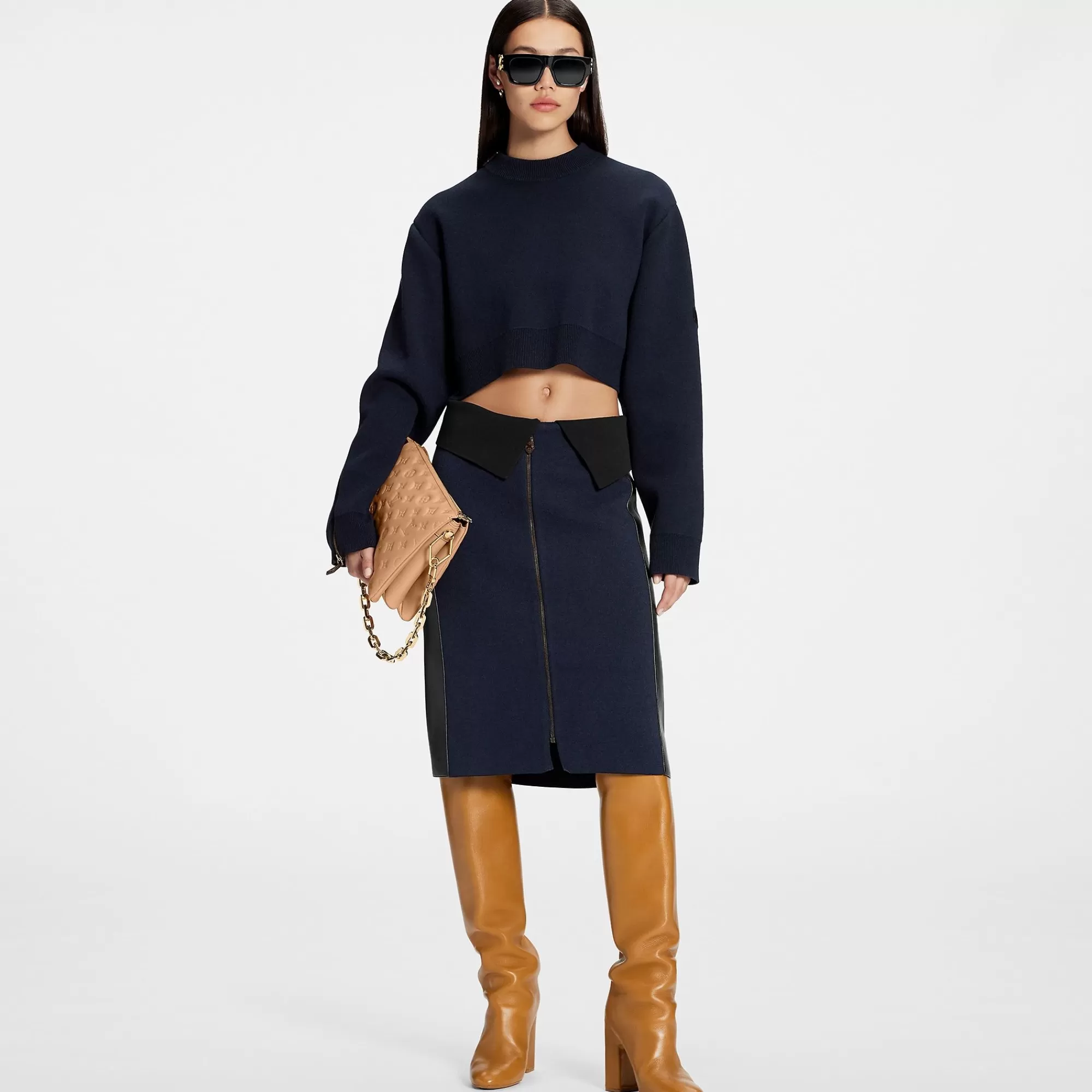 Cheap Louis Vuitton Leather Insert Zip-Up Skirt