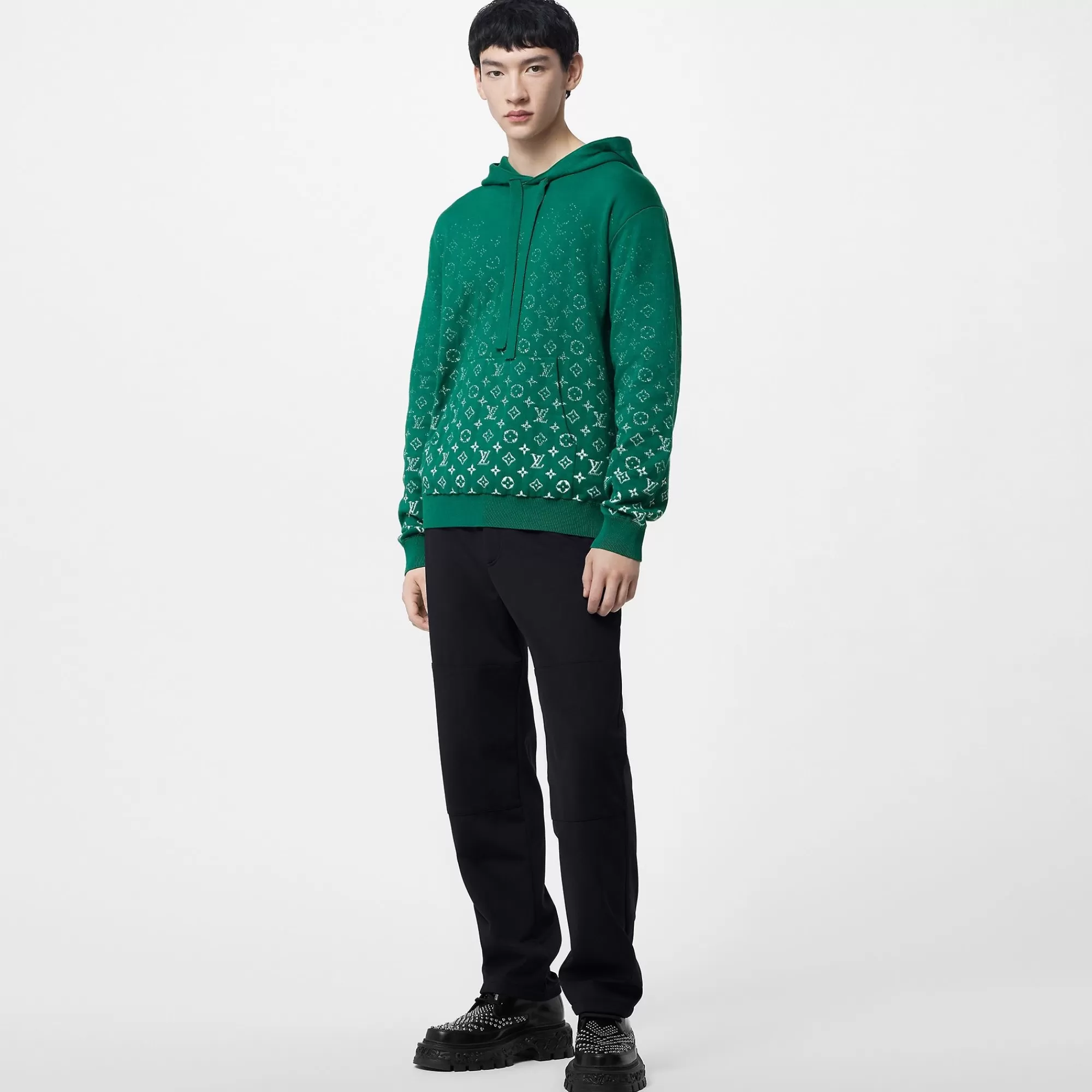 New Louis Vuitton Monogram Gradient Cotton Hoodie Green