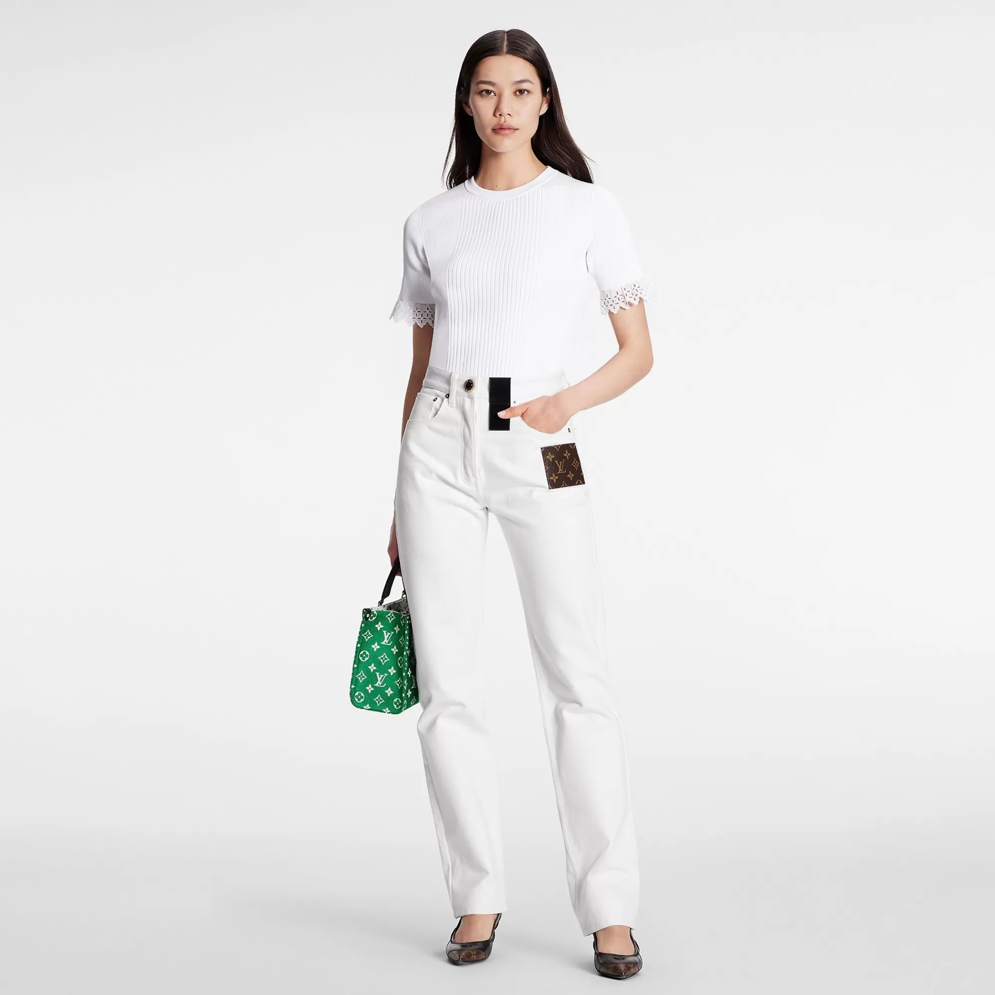 Hot Louis Vuitton White Monogram Patch Jeans